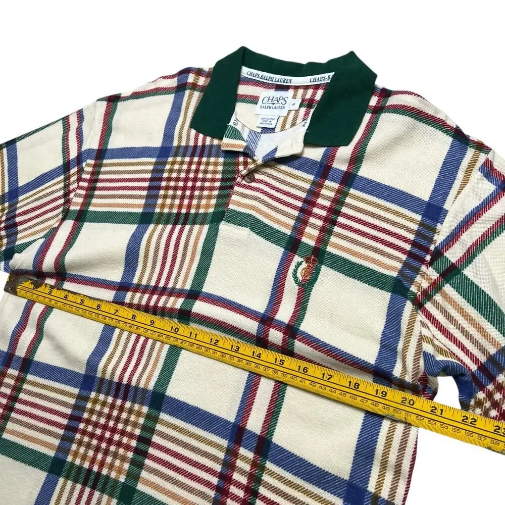 Vintage Chaps Ralph Lauren Polo‎ Shirt Men's M Plaid Tartan Preppy Crest Logo
